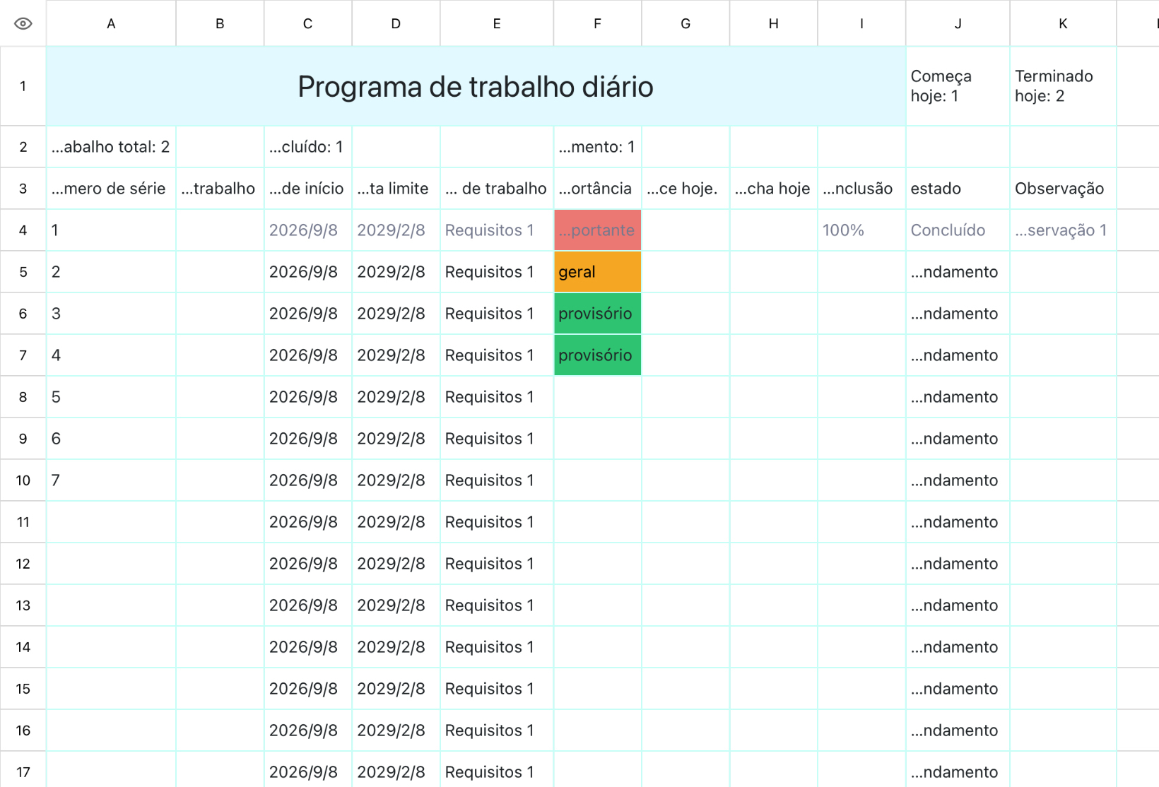 Programa de trabalho diário